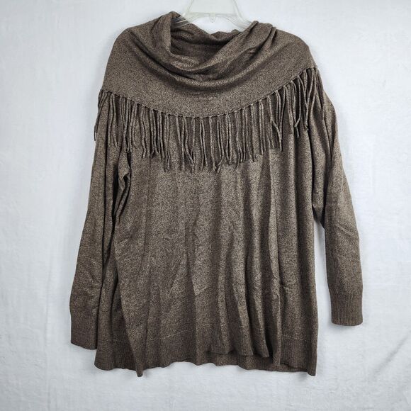 Chelsea & Theodore Wool Blend Sweater Fringe Cowl Neck Brown Womens 2X - Picture 1 of 7
